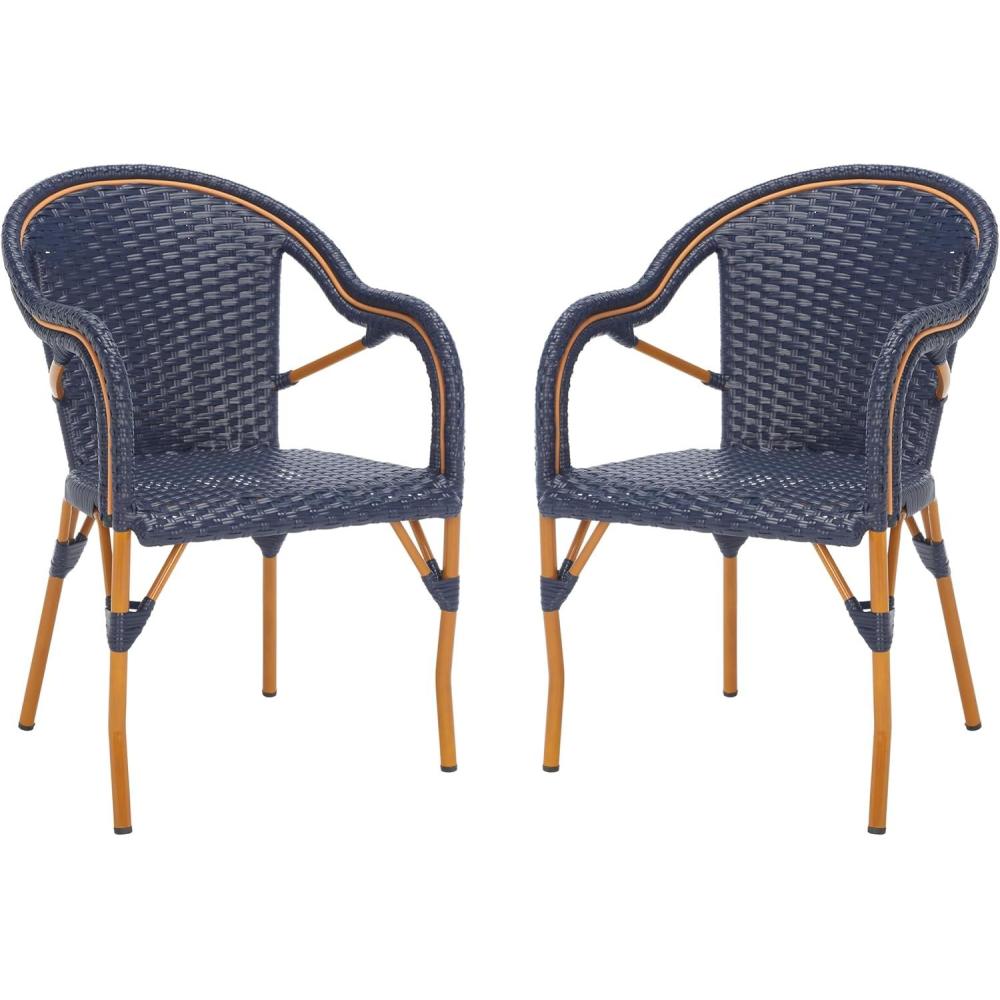 image:imageSAFAVIEH Outdoor Collection California Bistro NavyWhite 36inch Seat Height Armchair Set of 2 Fully AssembledNavy