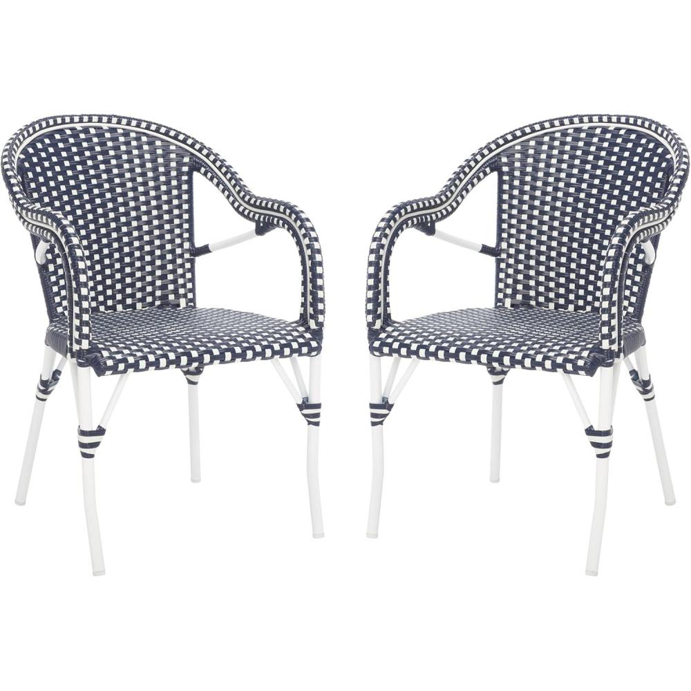image:imageSAFAVIEH Outdoor Collection California Bistro NavyWhite 36inch Seat Height Armchair Set of 2 Fully AssembledNavyNavy