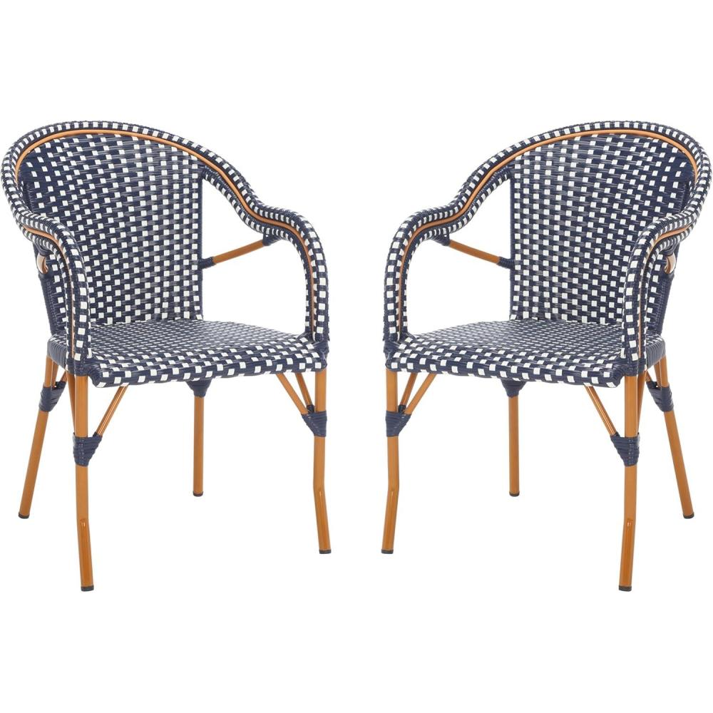 image:imageSAFAVIEH Outdoor Collection California Bistro NavyWhite 36inch Seat Height Armchair Set of 2 Fully AssembledNavyWhite