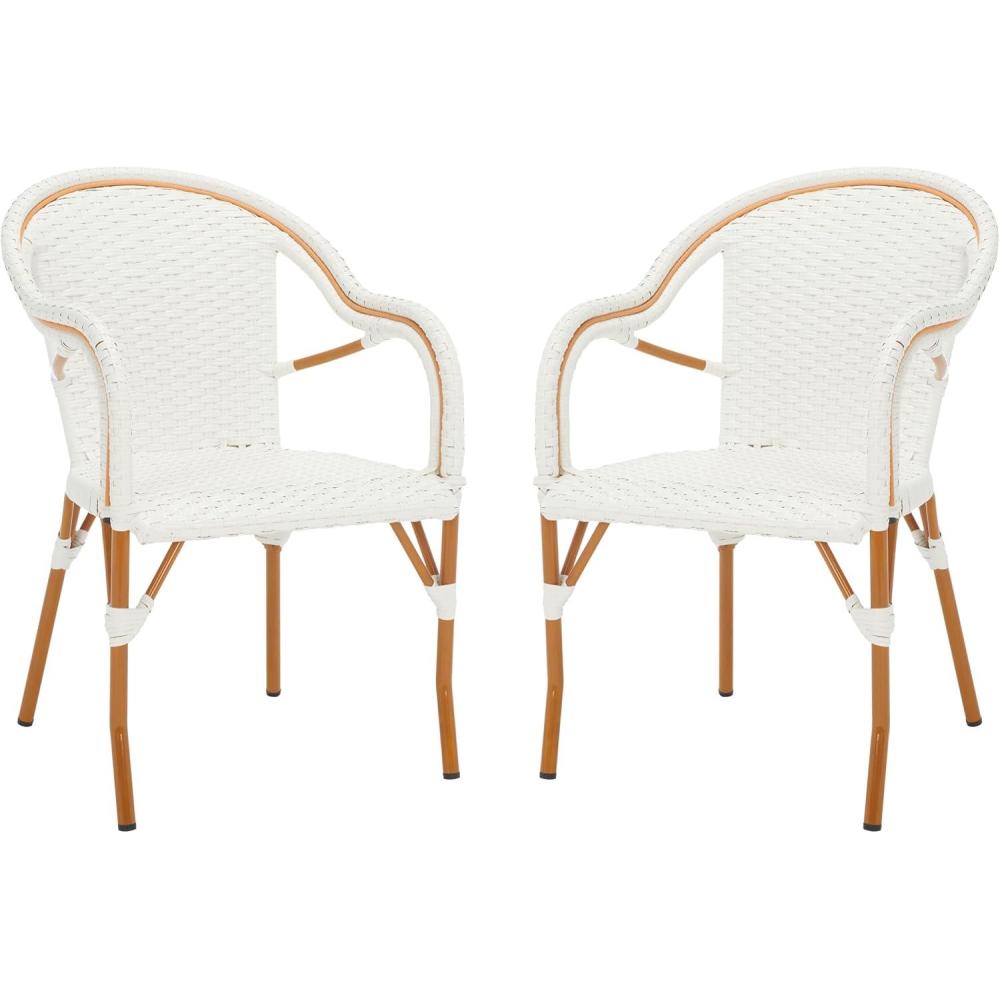 image:imageSAFAVIEH Outdoor Collection California Bistro NavyWhite 36inch Seat Height Armchair Set of 2 Fully AssembledWhite