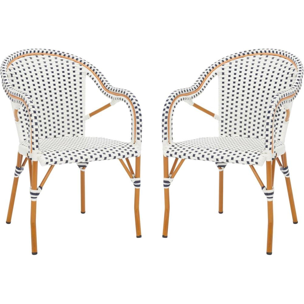 image:imageSAFAVIEH Outdoor Collection California Bistro NavyWhite 36inch Seat Height Armchair Set of 2 Fully AssembledWhiteNavy