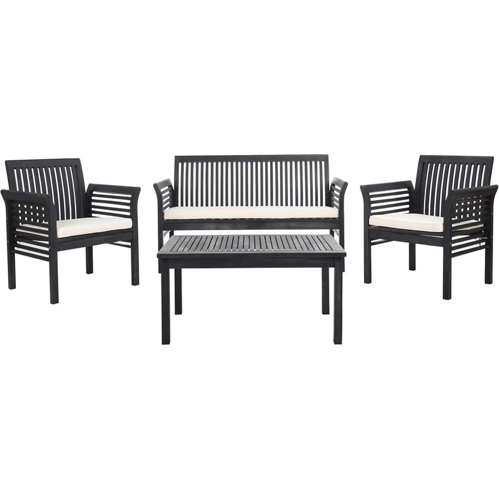 image:imageSAFAVIEH Outdoor Collection Carson Grey Wash Beige Cushions 4Piece Conversation Patio SetBlack Beige