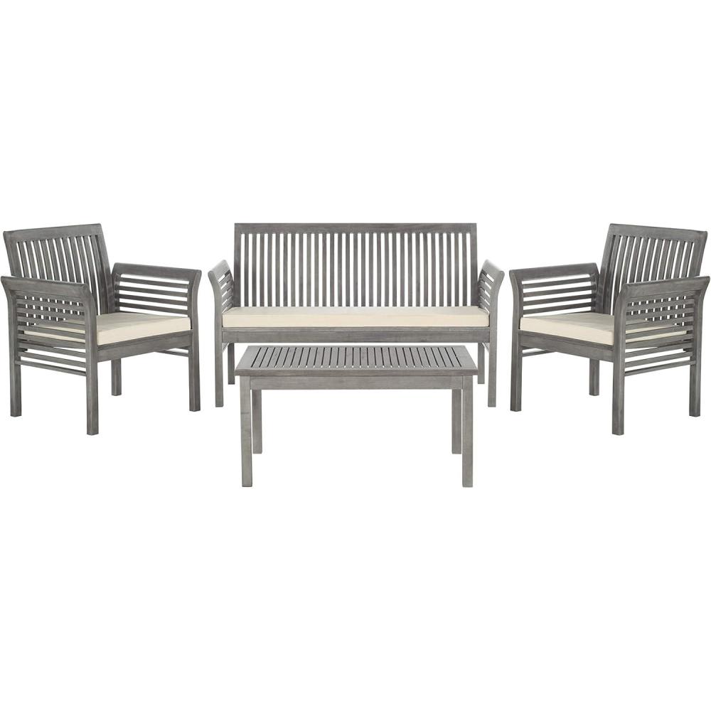 image:imageSAFAVIEH Outdoor Collection Carson Grey Wash Beige Cushions 4Piece Conversation Patio SetGrey Beige