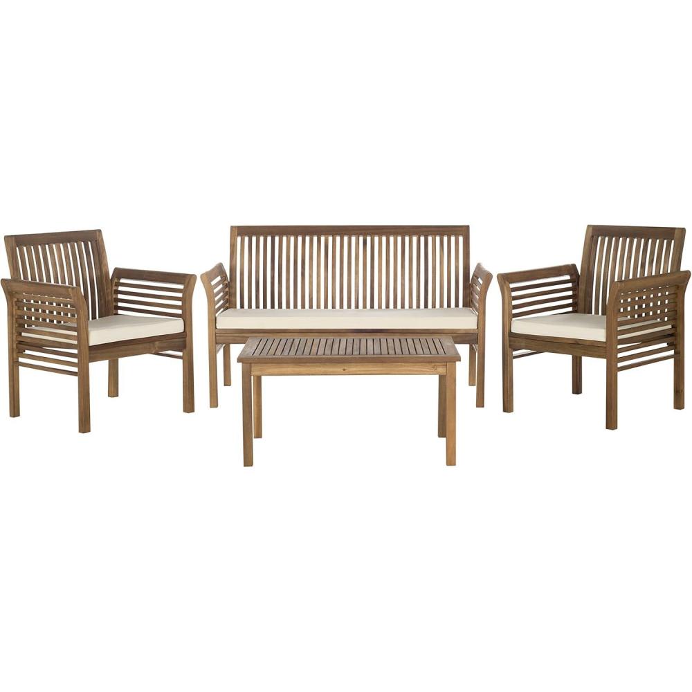 image:imageSAFAVIEH Outdoor Collection Carson Grey Wash Beige Cushions 4Piece Conversation Patio SetNatural Beige