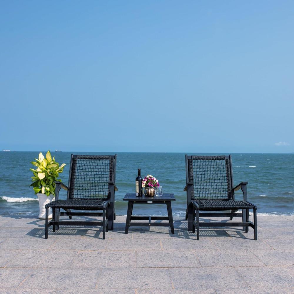 image:imageSAFAVIEH Outdoor Collection Chantelle Acacia Wood Woven Rattan 5Piece Patio Set PAT7076B GreyGreyBlackBlack