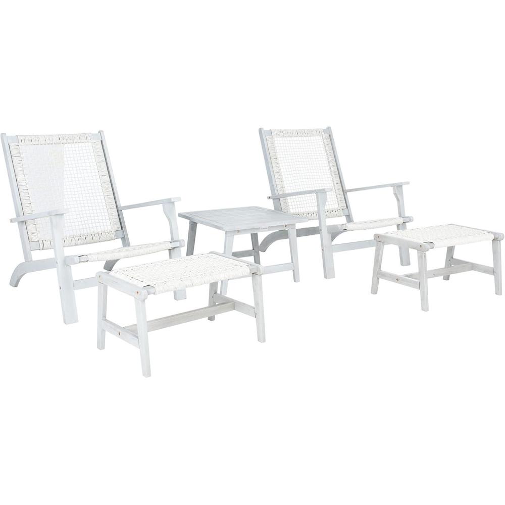 image:imageSAFAVIEH Outdoor Collection Chantelle Acacia Wood Woven Rattan 5Piece Patio Set PAT7076B GreyGreyGreyGrey