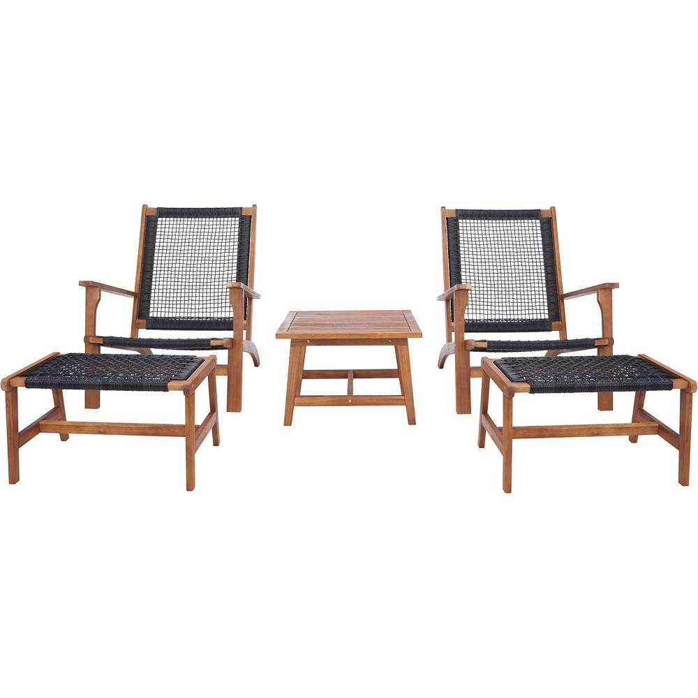 image:imageSAFAVIEH Outdoor Collection Chantelle Acacia Wood Woven Rattan 5Piece Patio Set PAT7076B GreyGreyNaturalBlack