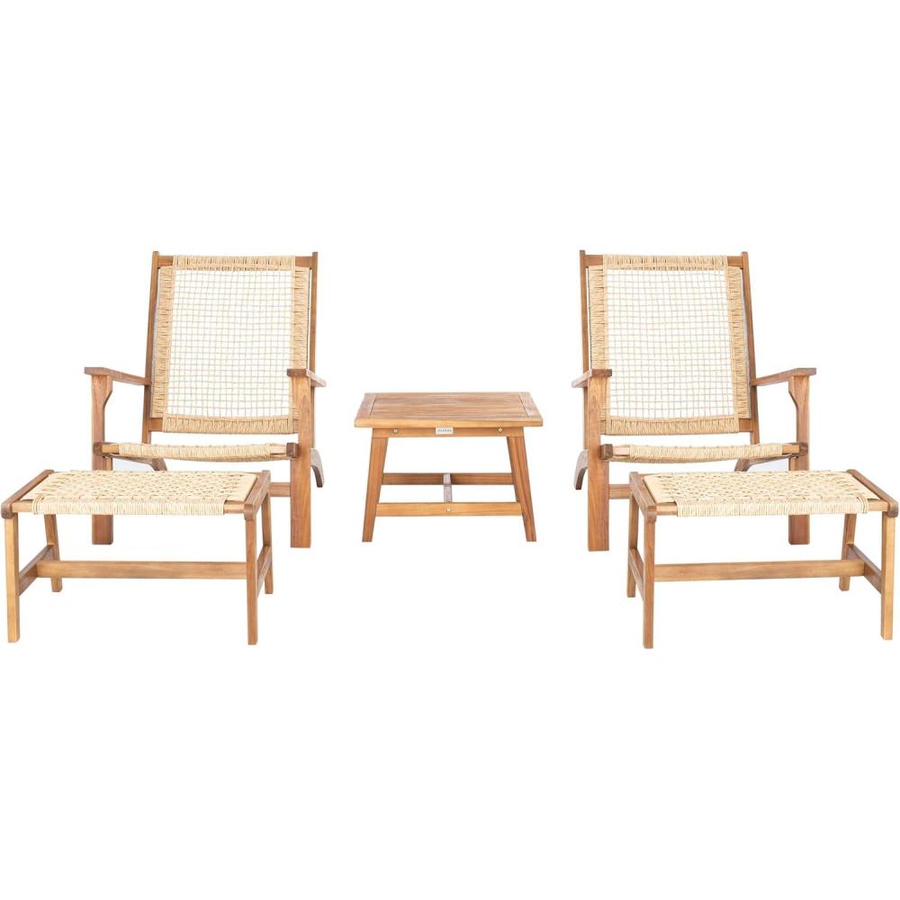 image:imageSAFAVIEH Outdoor Collection Chantelle Acacia Wood Woven Rattan 5Piece Patio Set PAT7076B GreyGreyNaturalNatural