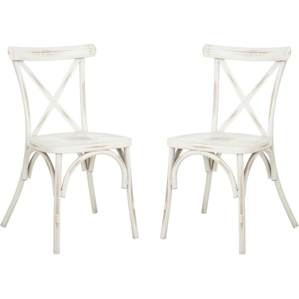 image:imageSAFAVIEH Outdoor Collection Elia Distressed White Stackable Chair Set of 2