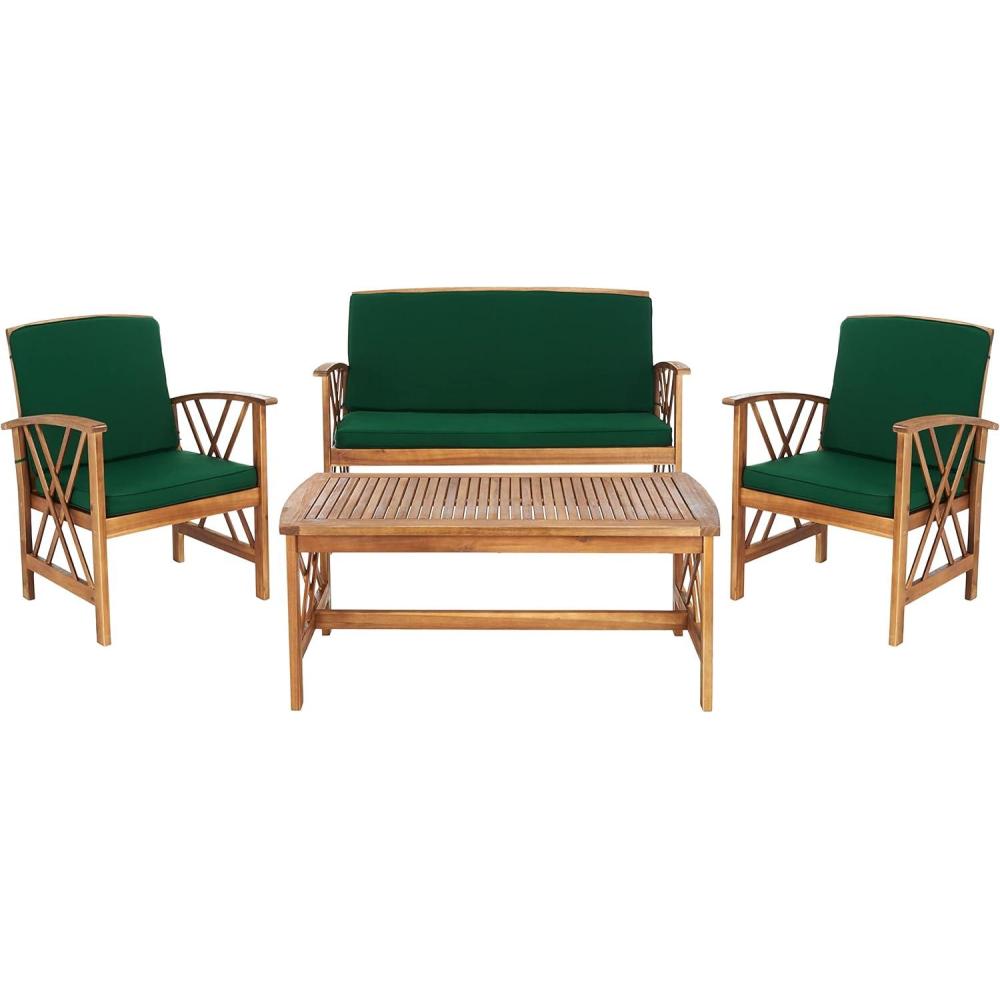 image:imageSAFAVIEH Outdoor Collection Fontana NaturalAqua Cushion 4Piece Conversation Patio SetNaturalGreen