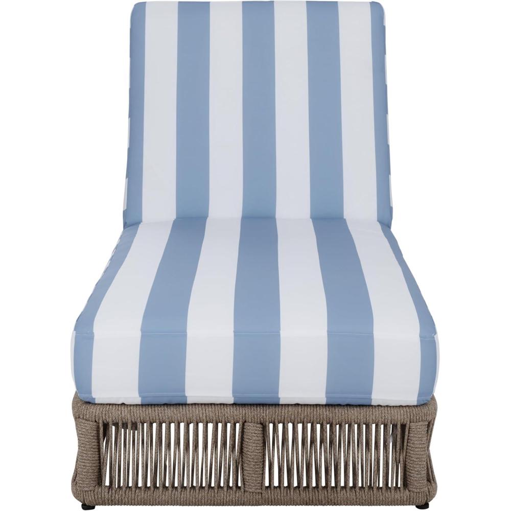 image:imageSAFAVIEH Outdoor Collection Gillian Tan RopeWhite Cushion Chaise Lounge Chair PAT7527AHeather TanBaby Blue Stripe