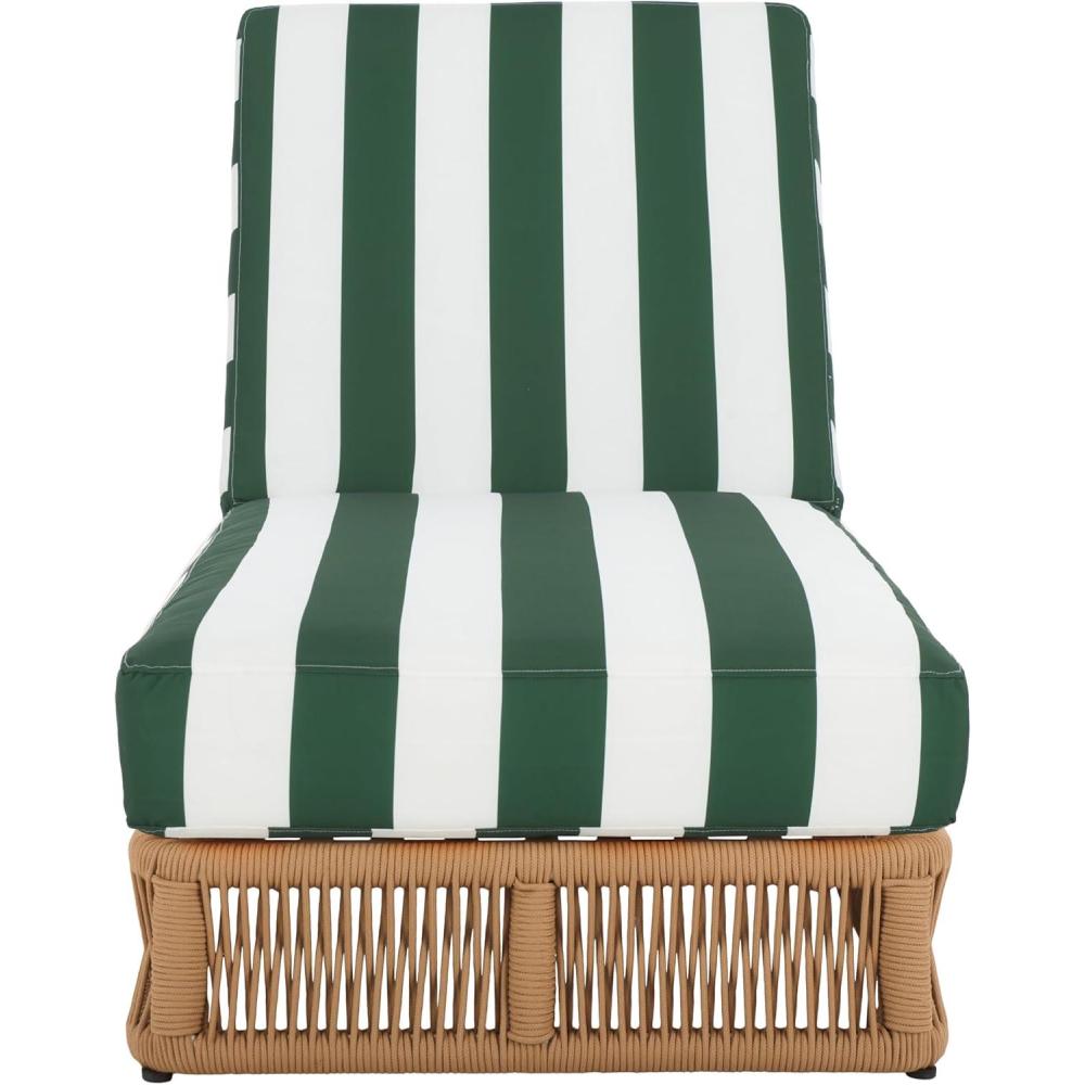 image:imageSAFAVIEH Outdoor Collection Gillian Tan RopeWhite Cushion Chaise Lounge Chair PAT7527AHeather TanHunter Green Stripe