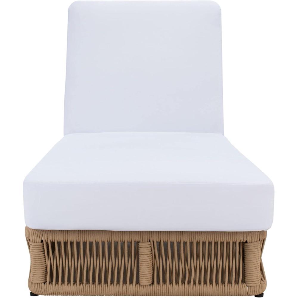 image:imageSAFAVIEH Outdoor Collection Gillian Tan RopeWhite Cushion Chaise Lounge Chair PAT7527ATan White