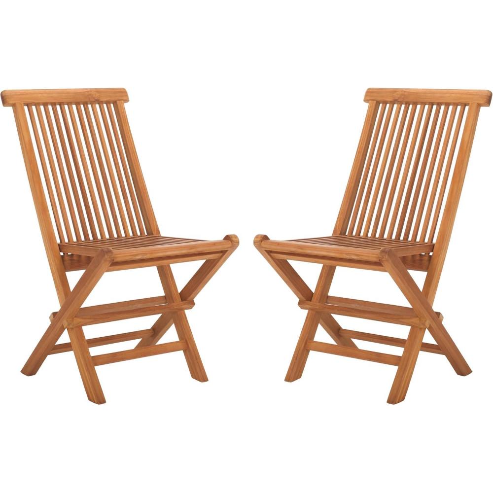 image:imageSAFAVIEH Outdoor Collection Holly Natural Solid Wood Teak Folding Chair Fully Assembled