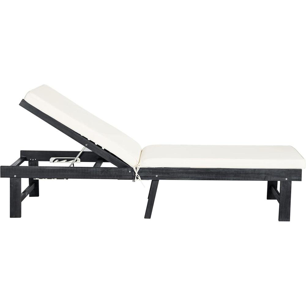 image:imageSAFAVIEH Outdoor Collection Inglewood Natural Solid WoodNavy Cushion Adjustable Chaise Lounge Chair PAT6723BDark Slate Gray Beige