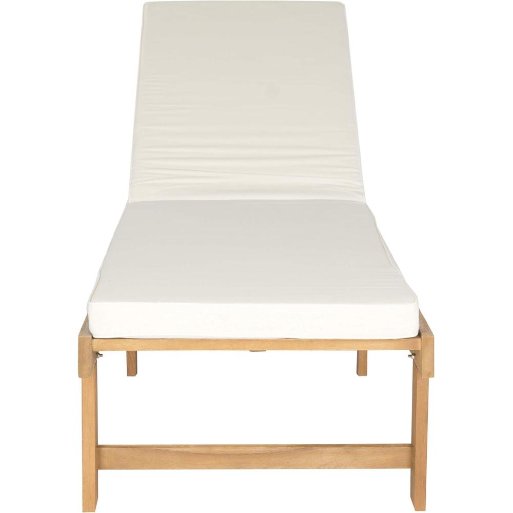image:imageSAFAVIEH Outdoor Collection Inglewood Natural Solid WoodNavy Cushion Adjustable Chaise Lounge Chair PAT6723BNatural Beige