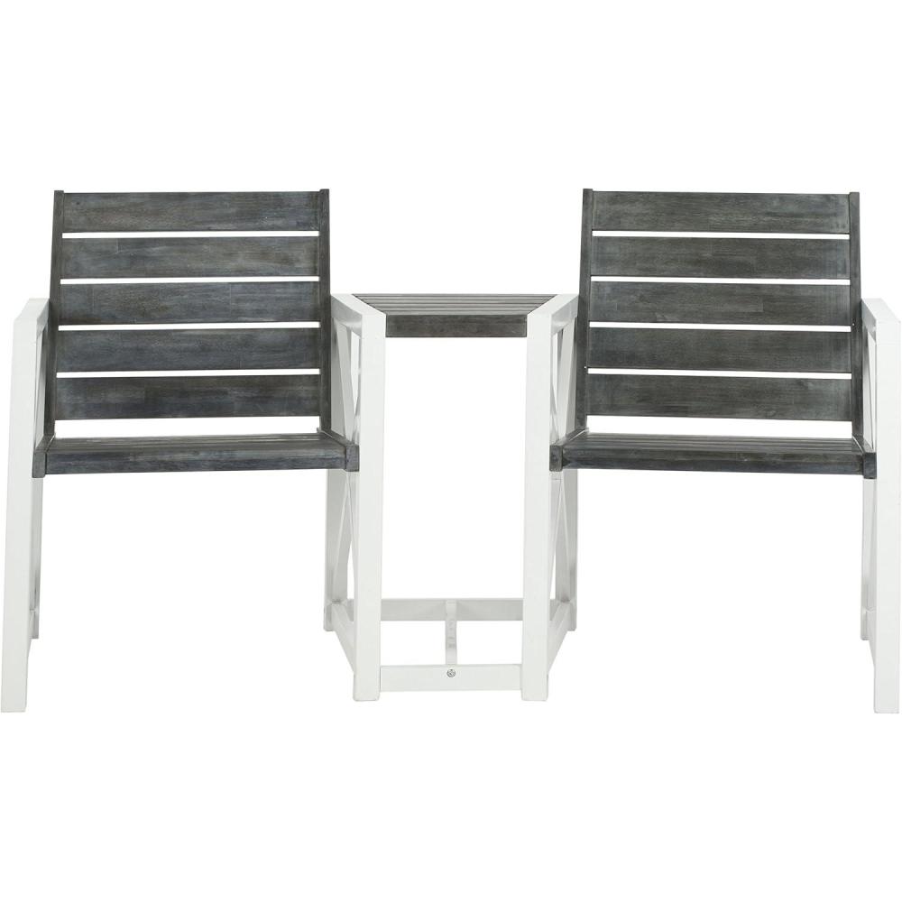 image:imageSAFAVIEH Outdoor Collection Jovanna White and Ash Grey Two Seat BenchAsh Grey White