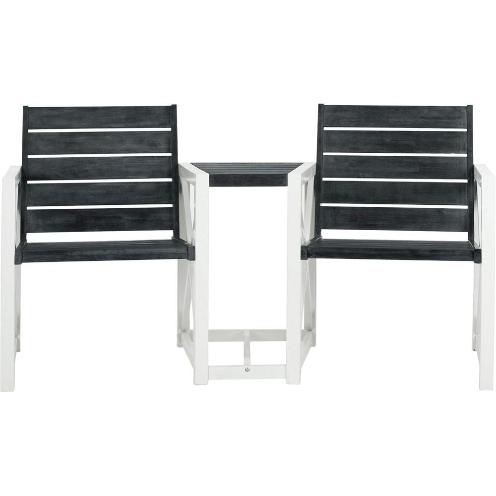 image:imageSAFAVIEH Outdoor Collection Jovanna White and Ash Grey Two Seat BenchDark Slate Gray White