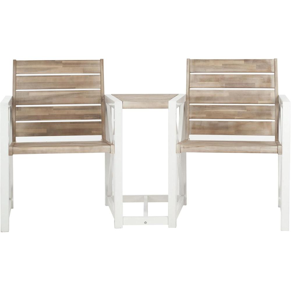 image:imageSAFAVIEH Outdoor Collection Jovanna White and Ash Grey Two Seat BenchWhite Oak