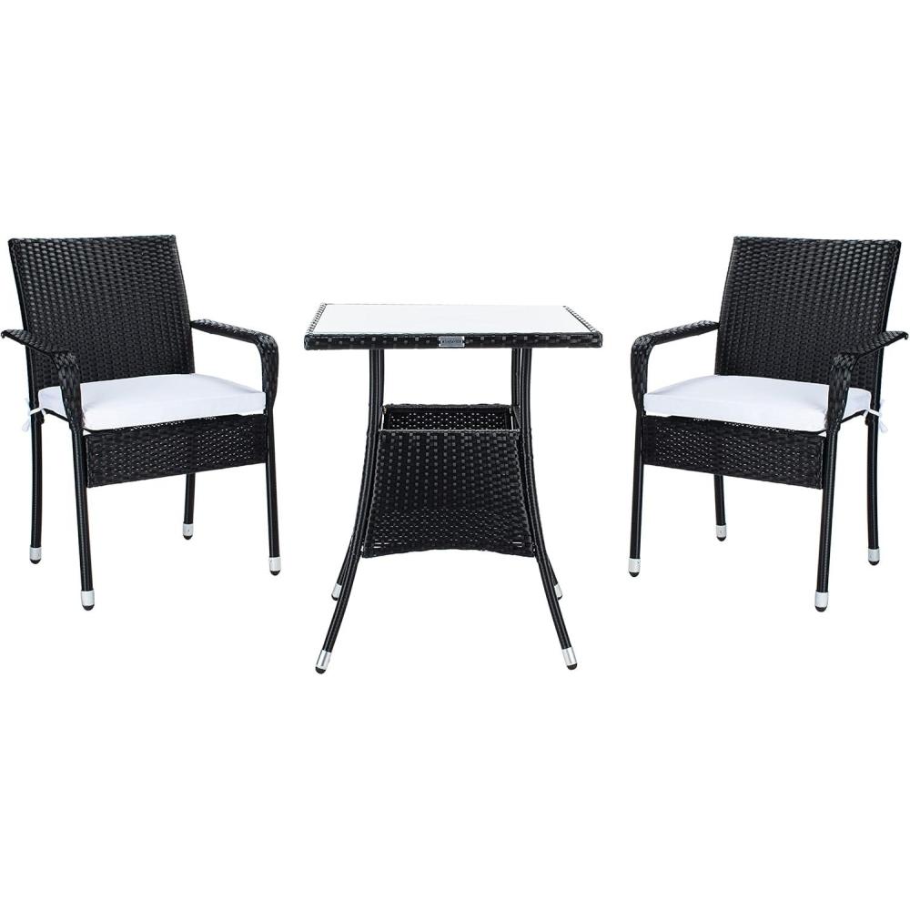 image:imageSAFAVIEH Outdoor Collection Laban NaturalWhite Cushion 3Piece Bistro Set PAT7718DBlackWhite