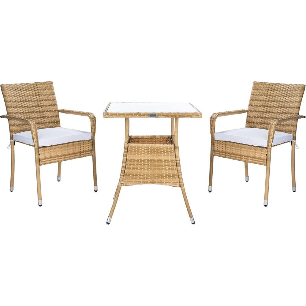 image:imageSAFAVIEH Outdoor Collection Laban NaturalWhite Cushion 3Piece Bistro Set PAT7718DNaturalWhite