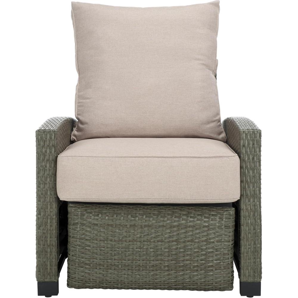 image:imageSAFAVIEH Outdoor Collection Landon NaturalWhite Patio Recliner Chair with CushionGrey BrownLight Grey
