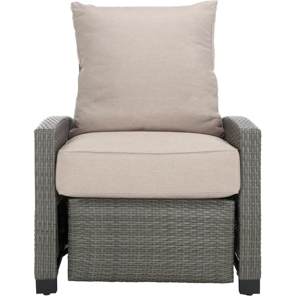 image:imageSAFAVIEH Outdoor Collection Landon NaturalWhite Patio Recliner Chair with CushionGreyLight Grey