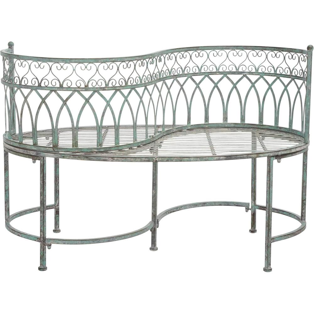 image:imageSAFAVIEH Outdoor Collection Lara Victorian Rustic Brown Iron Kissing BenchAntique Dark Green