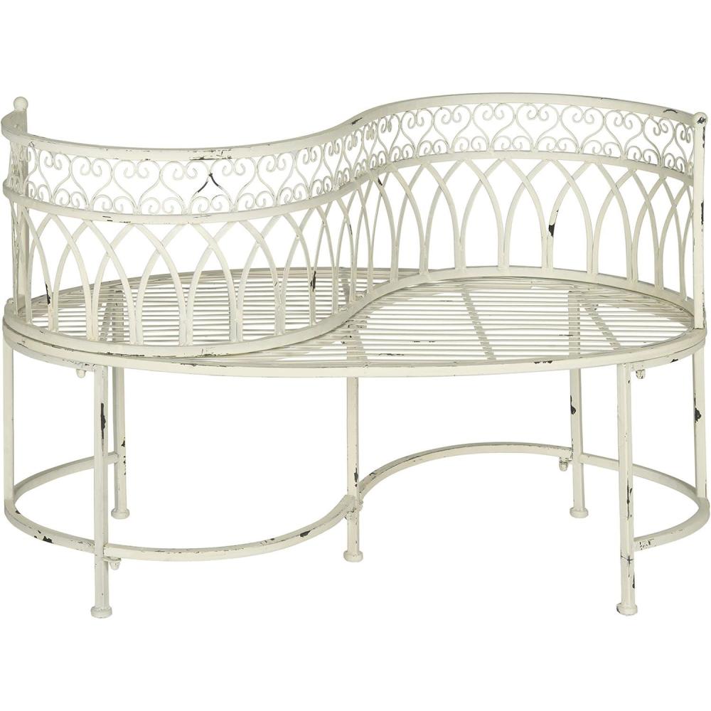 image:imageSAFAVIEH Outdoor Collection Lara Victorian Rustic Brown Iron Kissing BenchAntique White