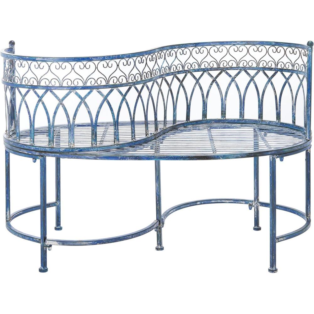 image:imageSAFAVIEH Outdoor Collection Lara Victorian Rustic Brown Iron Kissing BenchMossy Blue