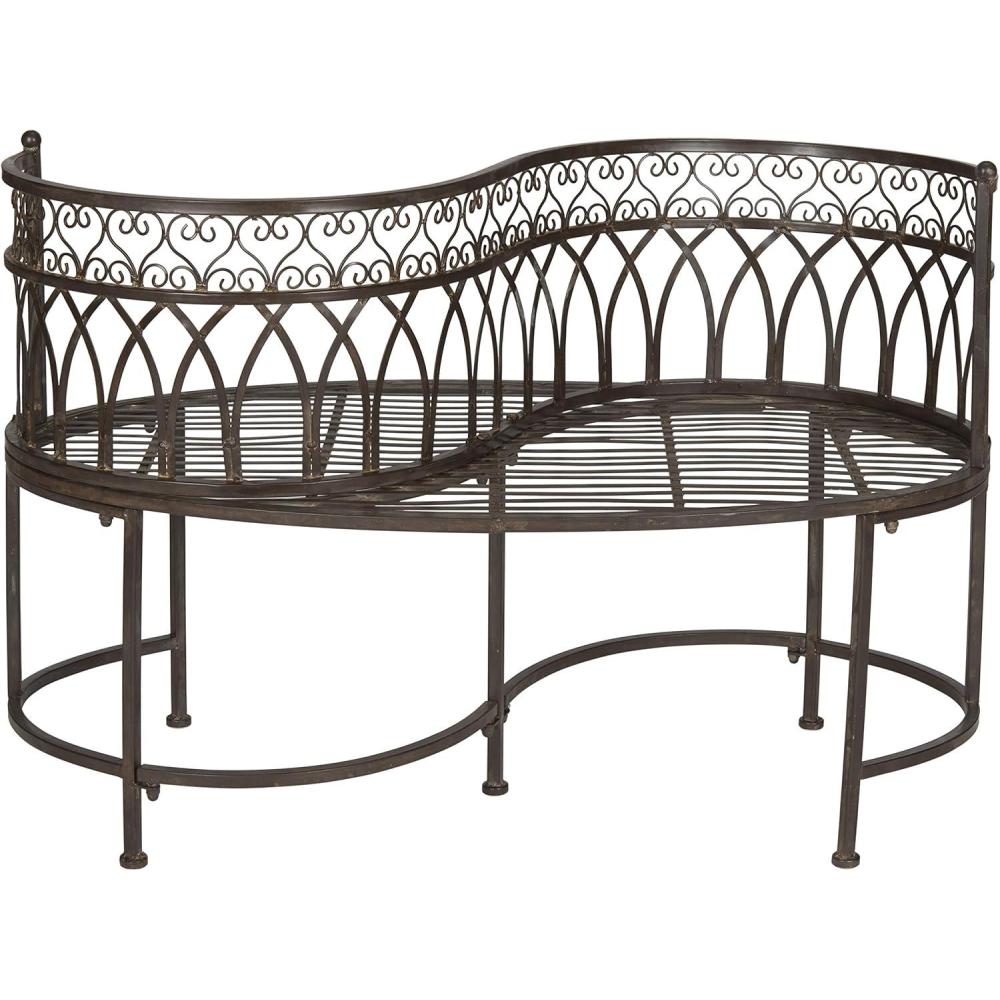image:imageSAFAVIEH Outdoor Collection Lara Victorian Rustic Brown Iron Kissing BenchRustic Brown