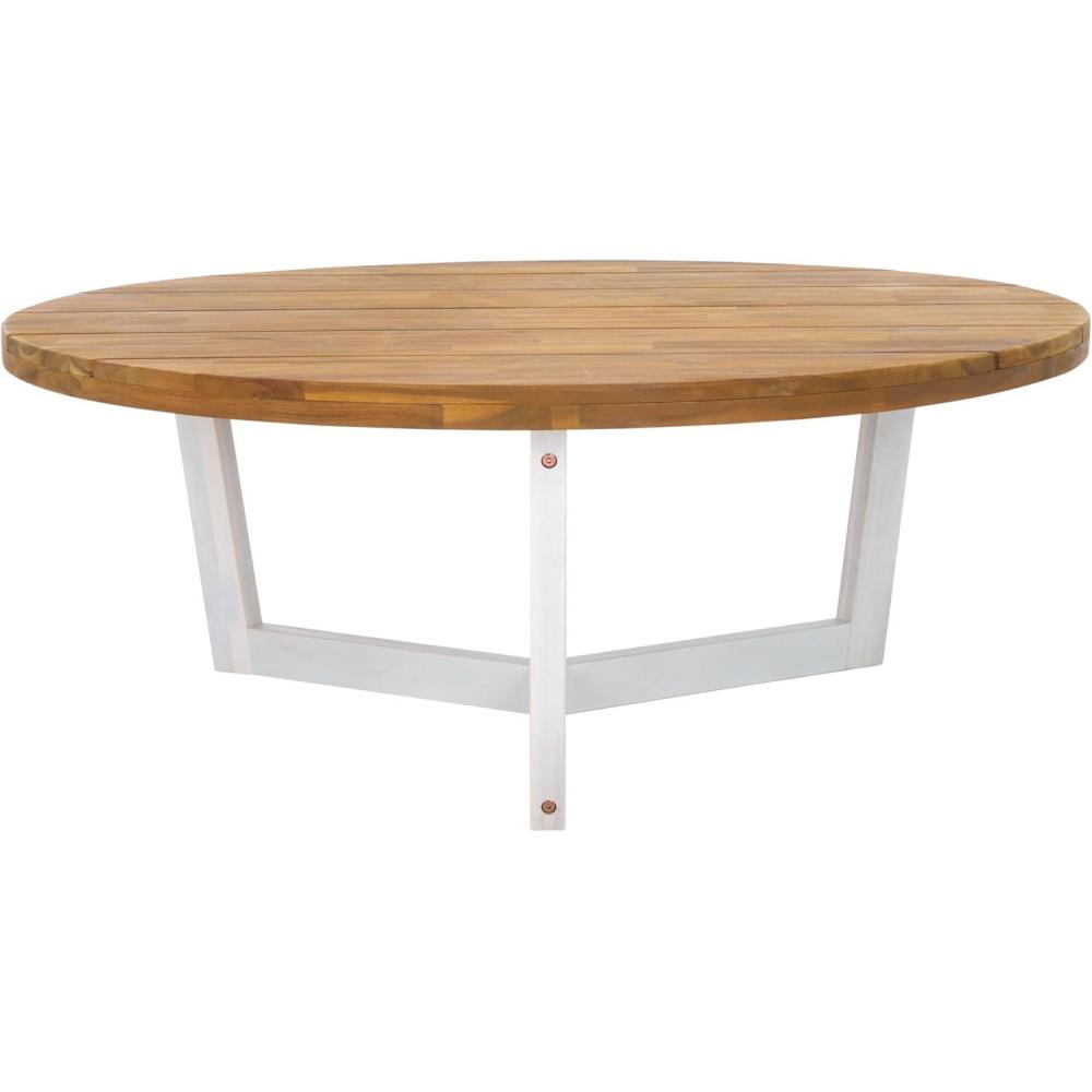 image:imageSAFAVIEH Outdoor Collection Leo NaturalBlack Solid Wood Round Coffee TableNaturalWhite