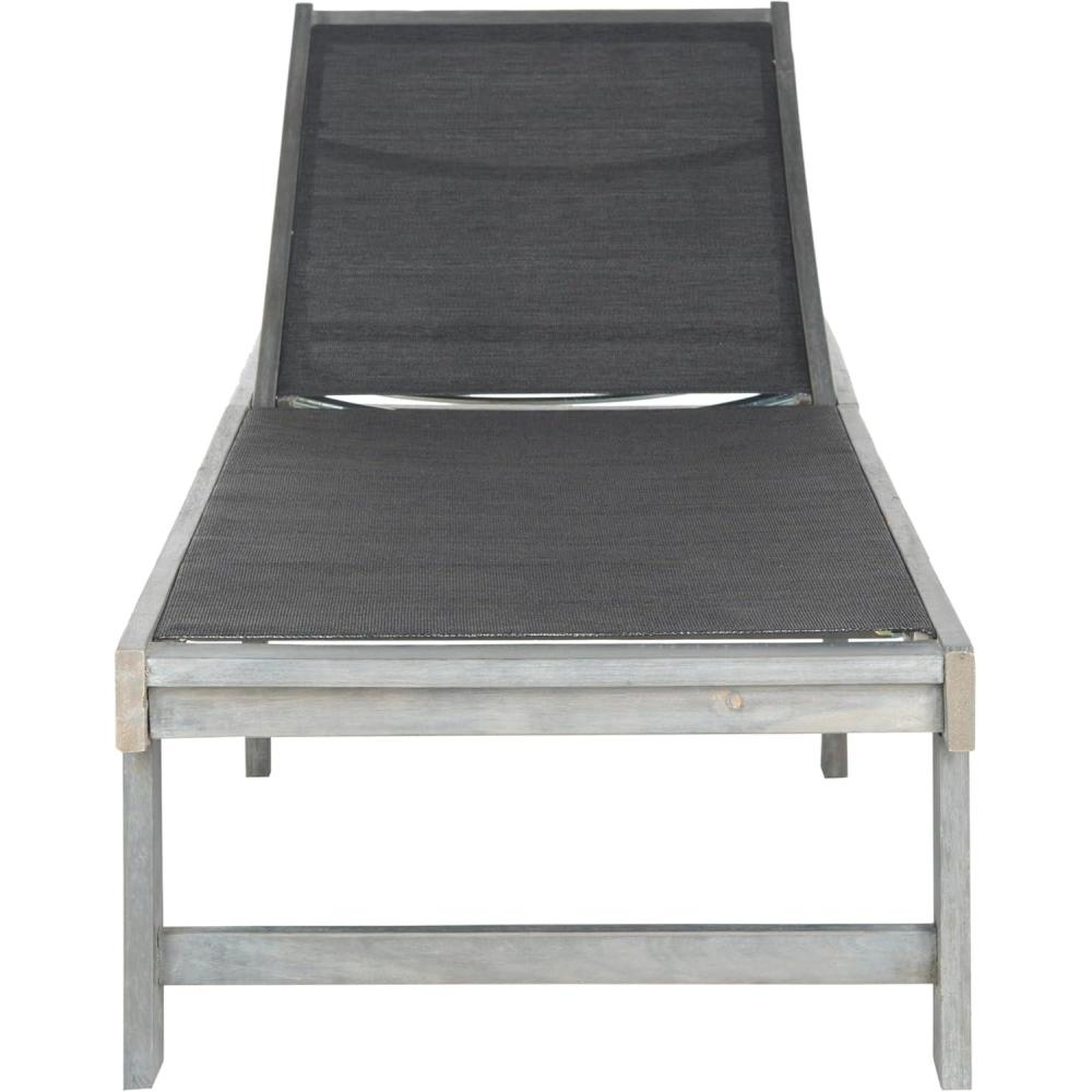 image:imageSAFAVIEH Outdoor Collection Manteca Brown Solid WoodWhite Texline Fabric Adjustable Chaise Lounge Chair PAT6708AAsh Grey Black
