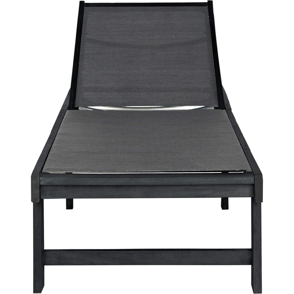 image:imageSAFAVIEH Outdoor Collection Manteca Brown Solid WoodWhite Texline Fabric Adjustable Chaise Lounge Chair PAT6708ADark Slate Gray Black