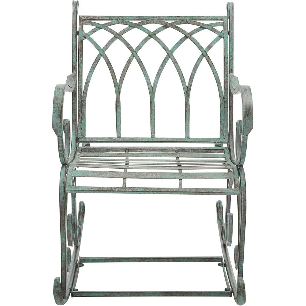 image:imageSAFAVIEH Outdoor Collection Medrano Victorian Rustic Brown Wrought Iron Rocking ChairAntique Dark Green