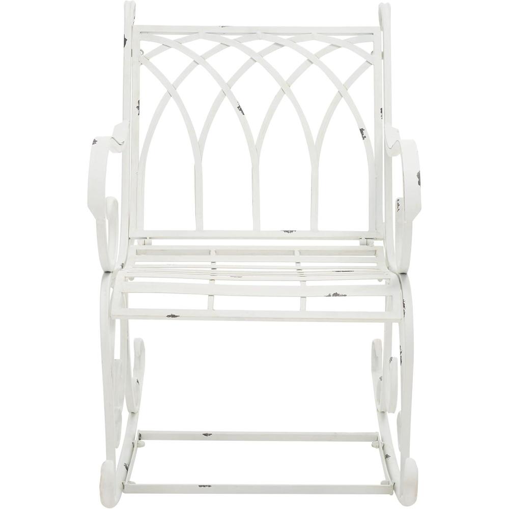 image:imageSAFAVIEH Outdoor Collection Medrano Victorian Rustic Brown Wrought Iron Rocking ChairAntique White