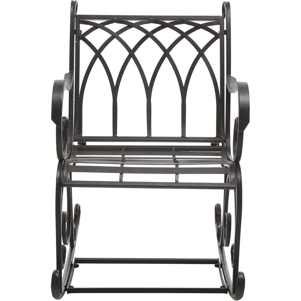 image:imageSAFAVIEH Outdoor Collection Medrano Victorian Rustic Brown Wrought Iron Rocking ChairBlack Rust