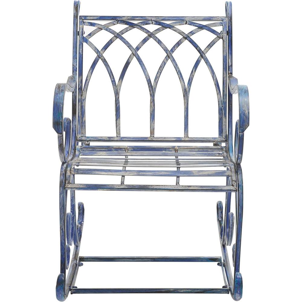 image:imageSAFAVIEH Outdoor Collection Medrano Victorian Rustic Brown Wrought Iron Rocking ChairMossy Blue