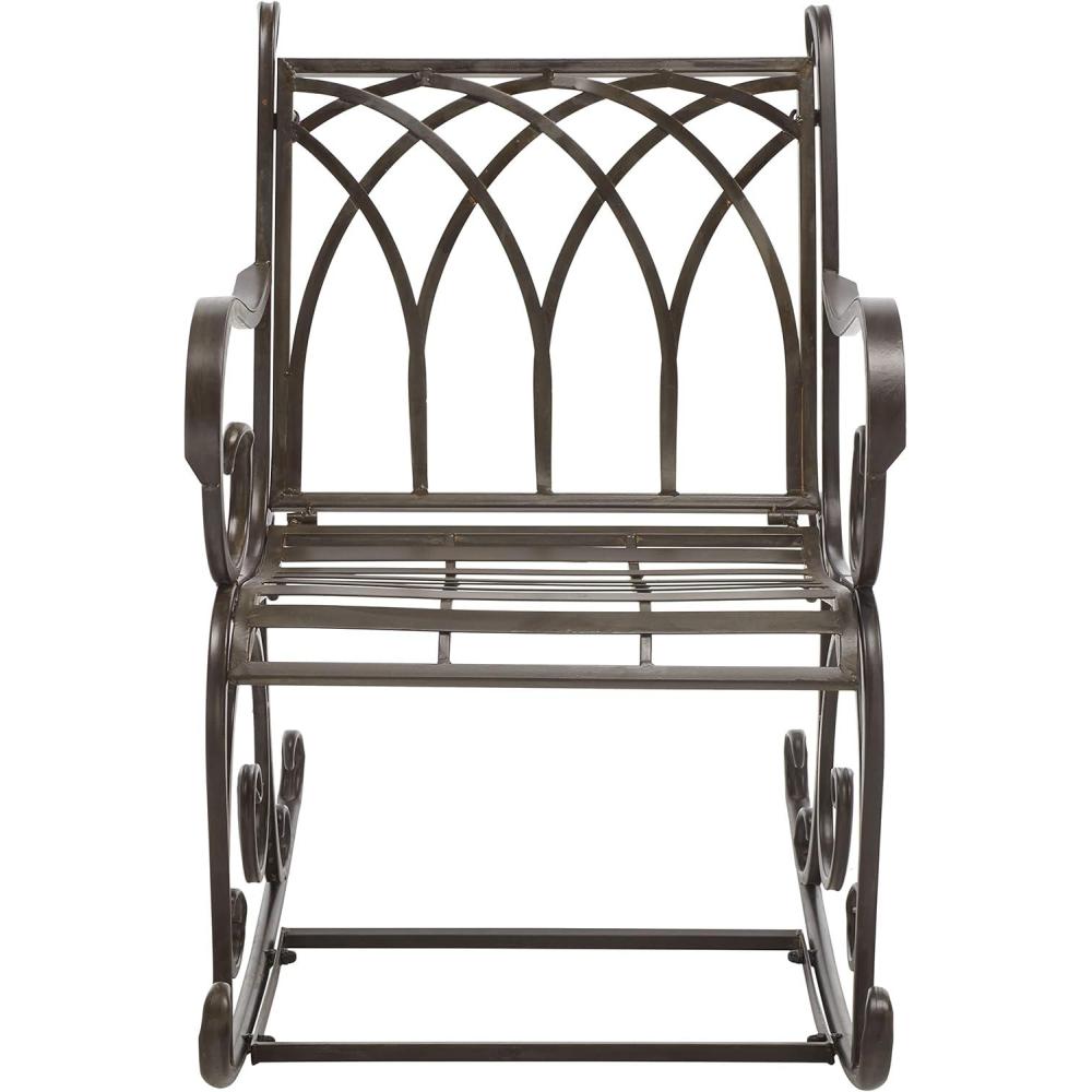 image:imageSAFAVIEH Outdoor Collection Medrano Victorian Rustic Brown Wrought Iron Rocking ChairRustic Brown