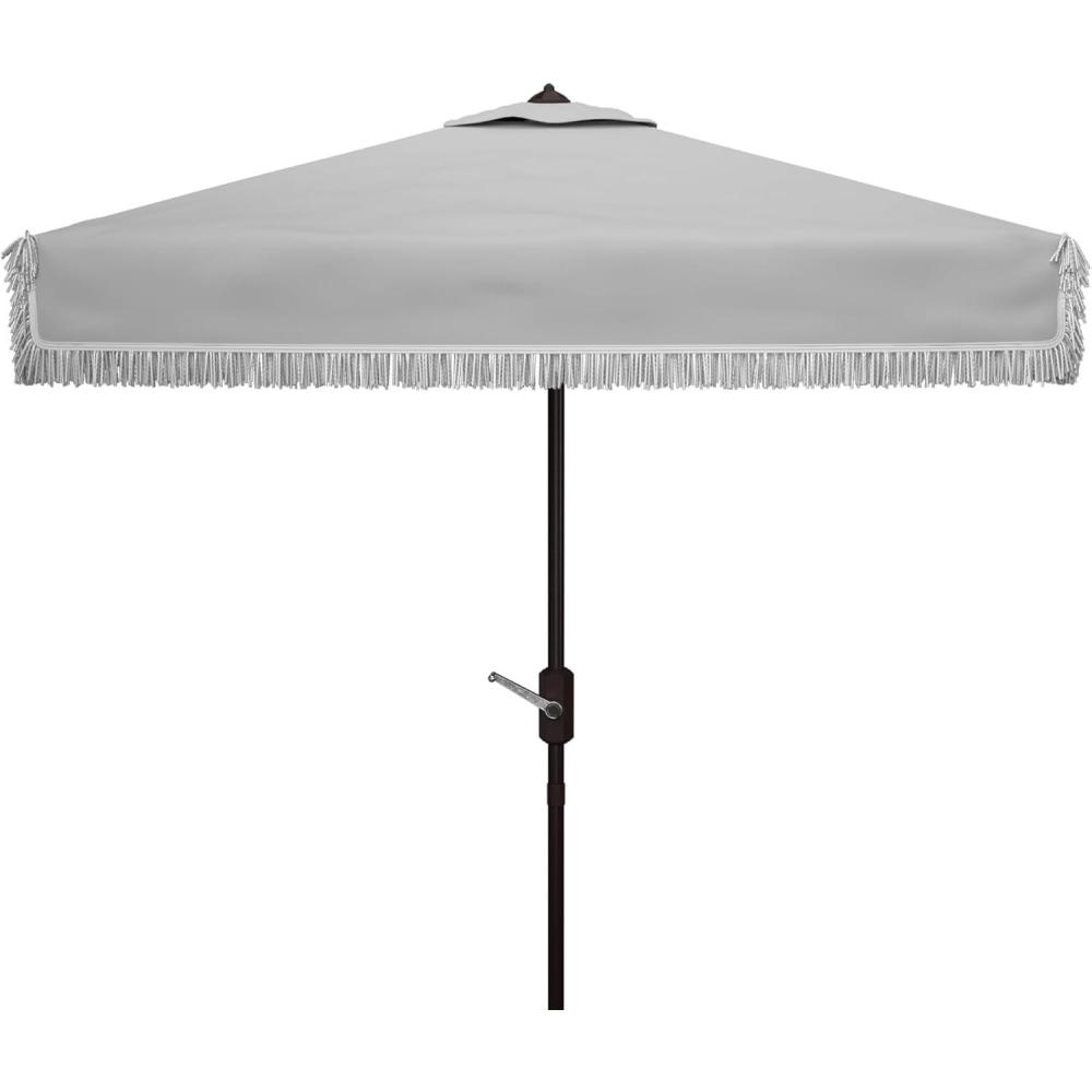image:imageSAFAVIEH Outdoor Collection Milan Yellow Fringe Square Crank Auto Tilt Umbrella for Backyard Patio Deck PoolsideGray