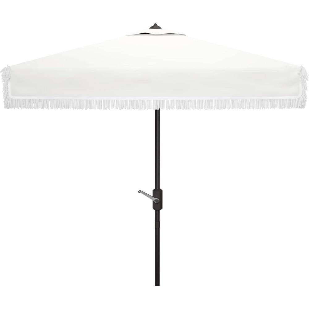 image:imageSAFAVIEH Outdoor Collection Milan Yellow Fringe Square Crank Auto Tilt Umbrella for Backyard Patio Deck PoolsideIvory