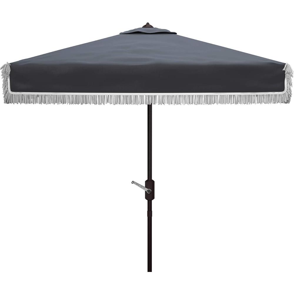 image:imageSAFAVIEH Outdoor Collection Milan Yellow Fringe Square Crank Auto Tilt Umbrella for Backyard Patio Deck PoolsideNavyWhite