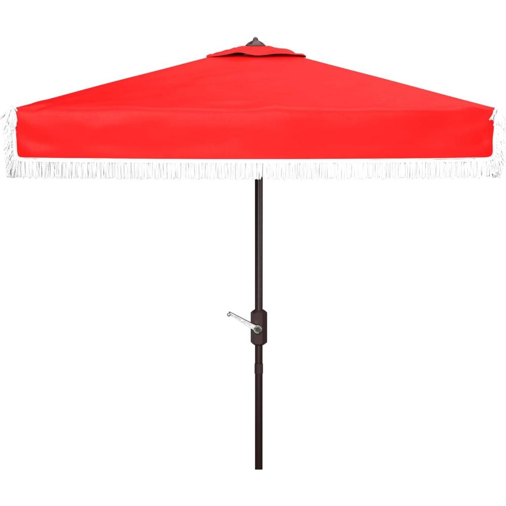 image:imageSAFAVIEH Outdoor Collection Milan Yellow Fringe Square Crank Auto Tilt Umbrella for Backyard Patio Deck PoolsideRed