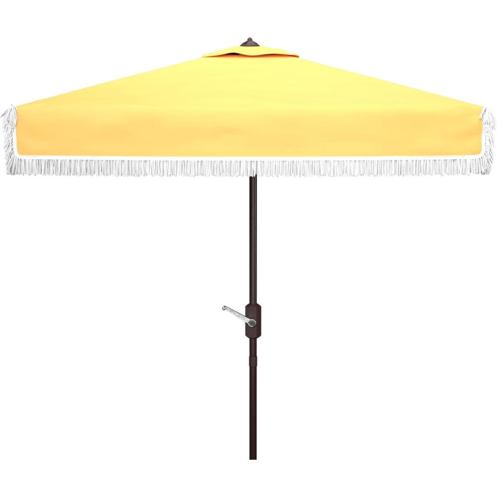 image:imageSAFAVIEH Outdoor Collection Milan Yellow Fringe Square Crank Auto Tilt Umbrella for Backyard Patio Deck PoolsideYellow