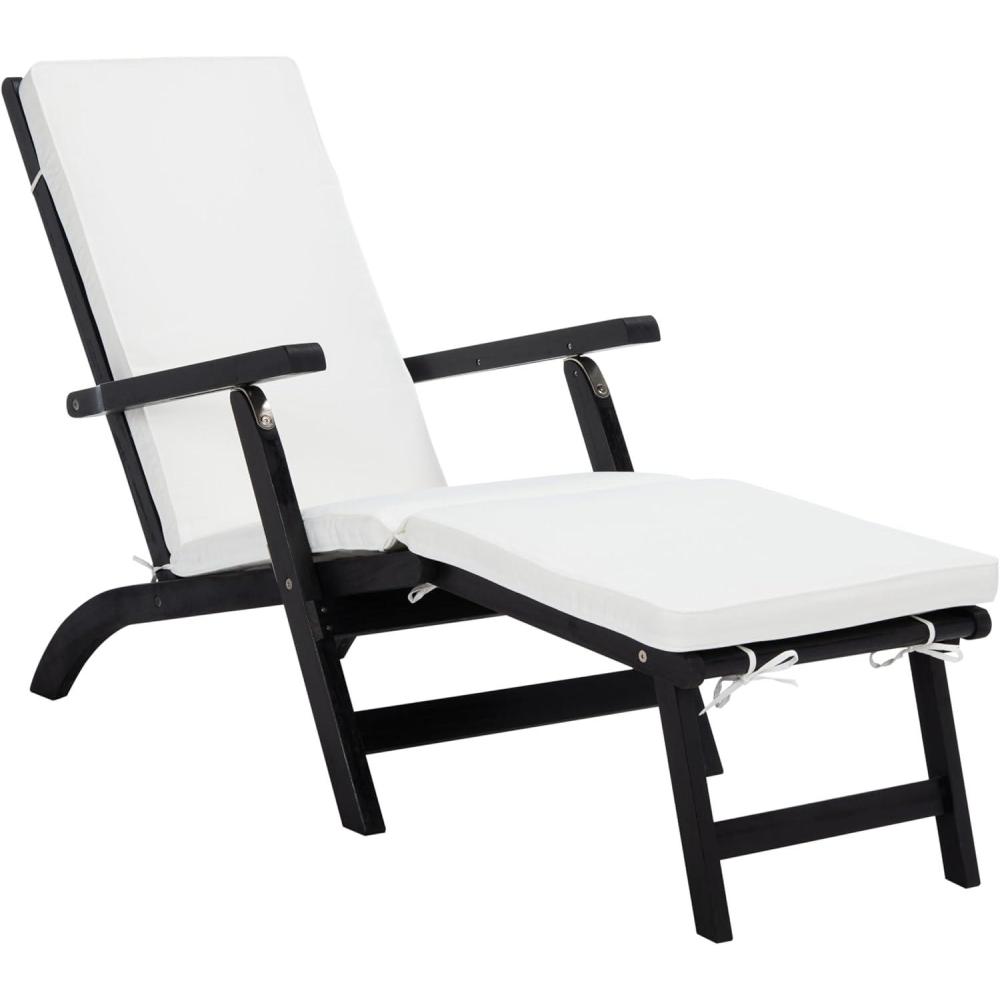 image:imageSAFAVIEH Outdoor Collection Palmdale Grey Solid WoodNavy Cushion Chaise Lounge Chair PAT7015BBlackBeige