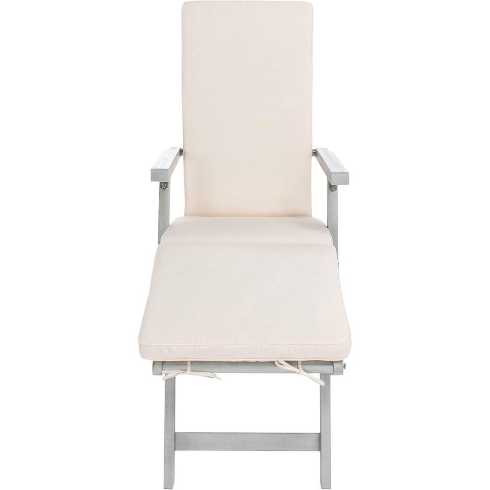 image:imageSAFAVIEH Outdoor Collection Palmdale Grey Solid WoodNavy Cushion Chaise Lounge Chair PAT7015BGreyBeige