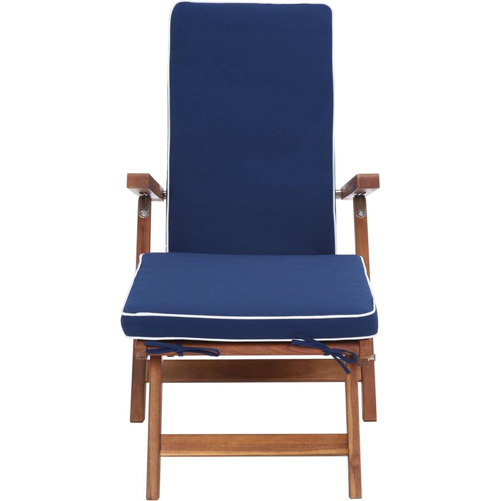 image:imageSAFAVIEH Outdoor Collection Palmdale Grey Solid WoodNavy Cushion Chaise Lounge Chair PAT7015BNaturalNavy