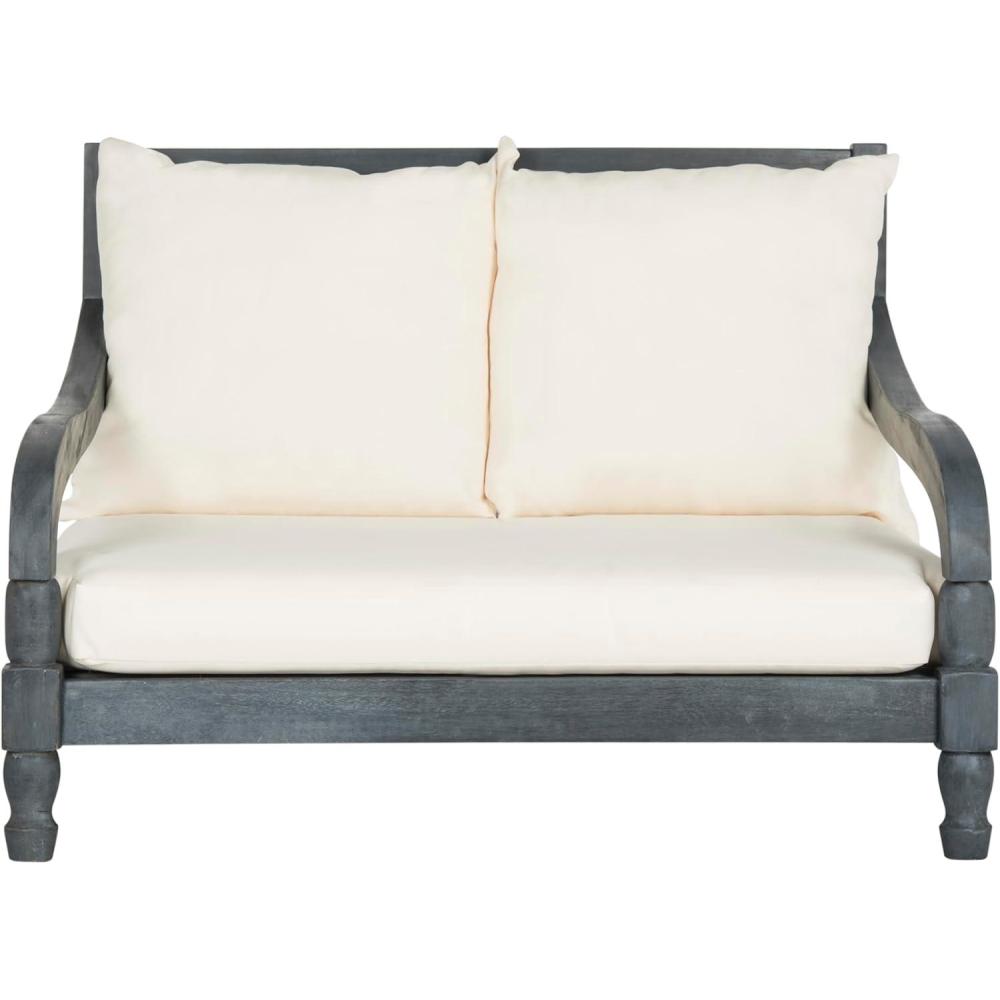 image:imageSAFAVIEH Outdoor Collection Pomona Dark Slate Grey Solid WoodBeige Cushion Lounger Bench Sofa Loveseat PAT6740KAsh Grey Beige