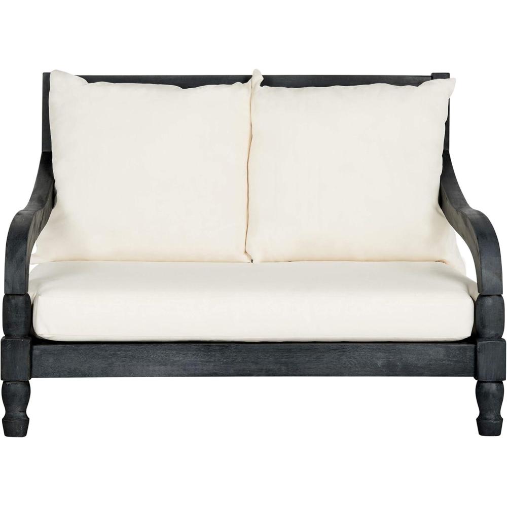 image:imageSAFAVIEH Outdoor Collection Pomona Dark Slate Grey Solid WoodBeige Cushion Lounger Bench Sofa Loveseat PAT6740KDark Slate Gray Beige