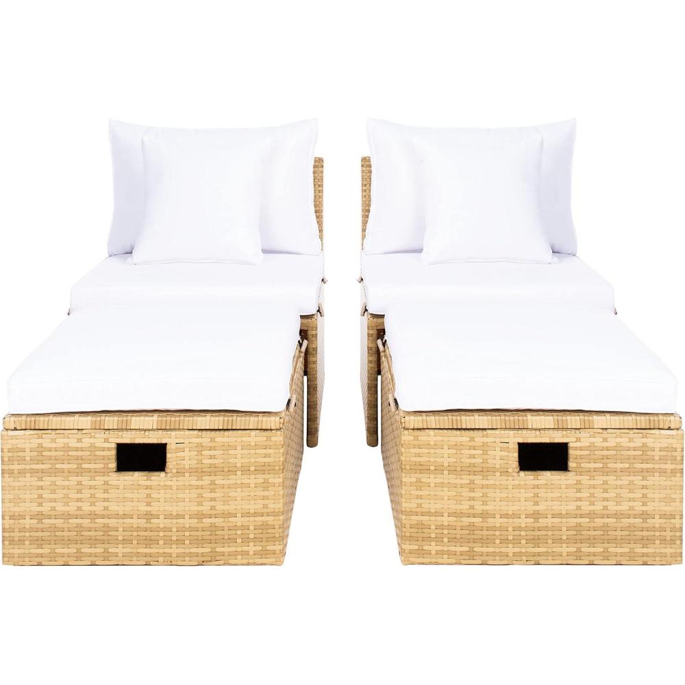 image:imageSAFAVIEH Outdoor Collection Pramla Grey BrownWhite Cushion Settee with Storage Ottoman Set of 2 PAT7515CNatural  White